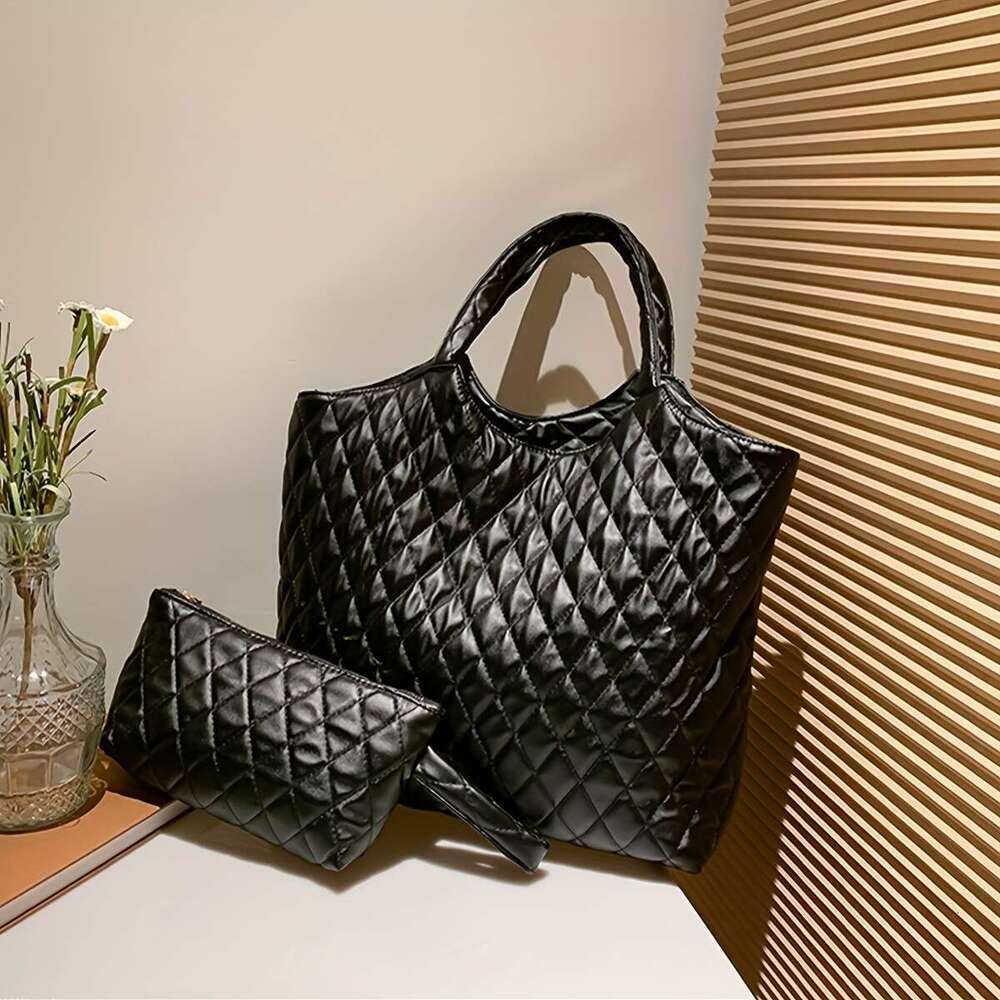 Sense large capacity portable female autumn and winter new 2024 Korean embroider e dia lattice bucket Tote bag