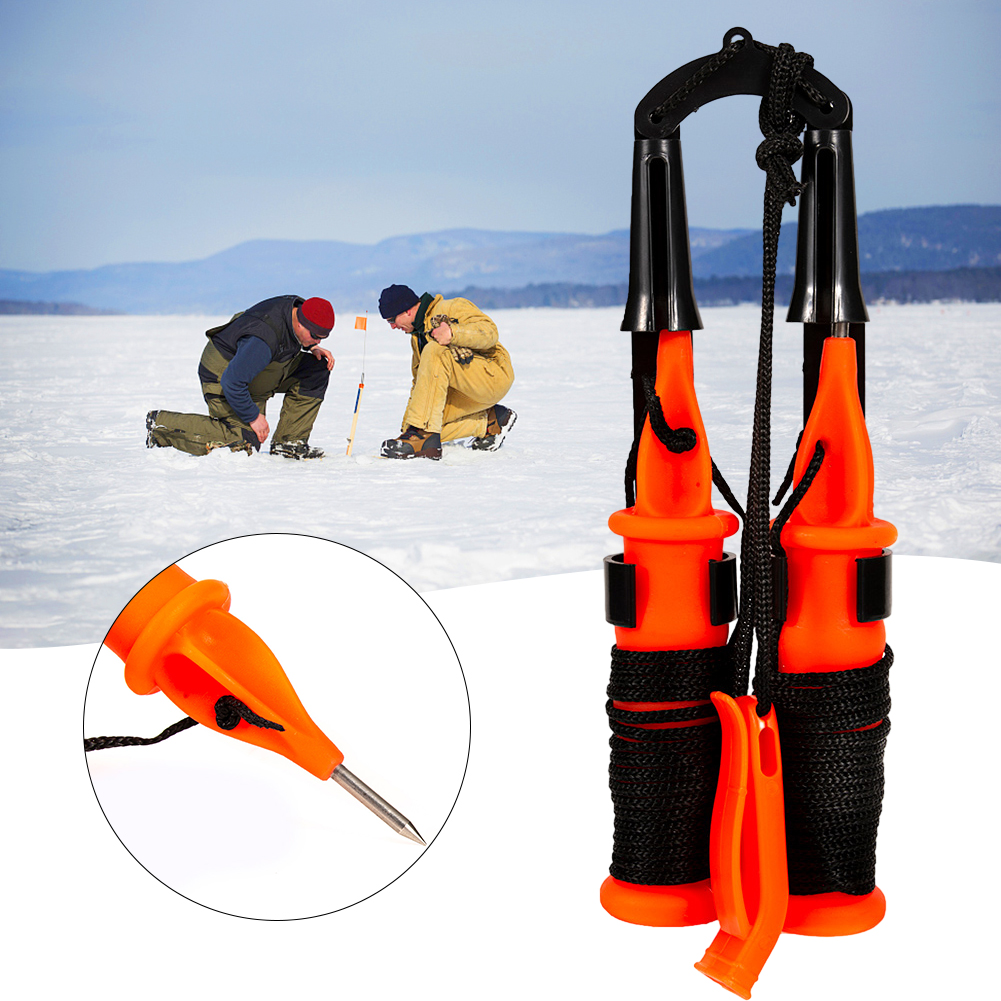 Fishing With Ice Pick Whistle & Protective Cover Ice Picks Kit Portable Ice Breaking ddmysmile Tool Anti Slip Handle For Skating Sled Smile &