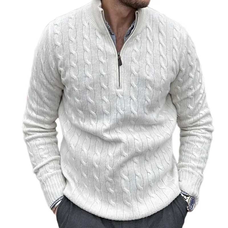 European and American mens autumn and winter knitted sweater fashionable half zipper slim fit turtle neck long sleeved sweater. W2411111