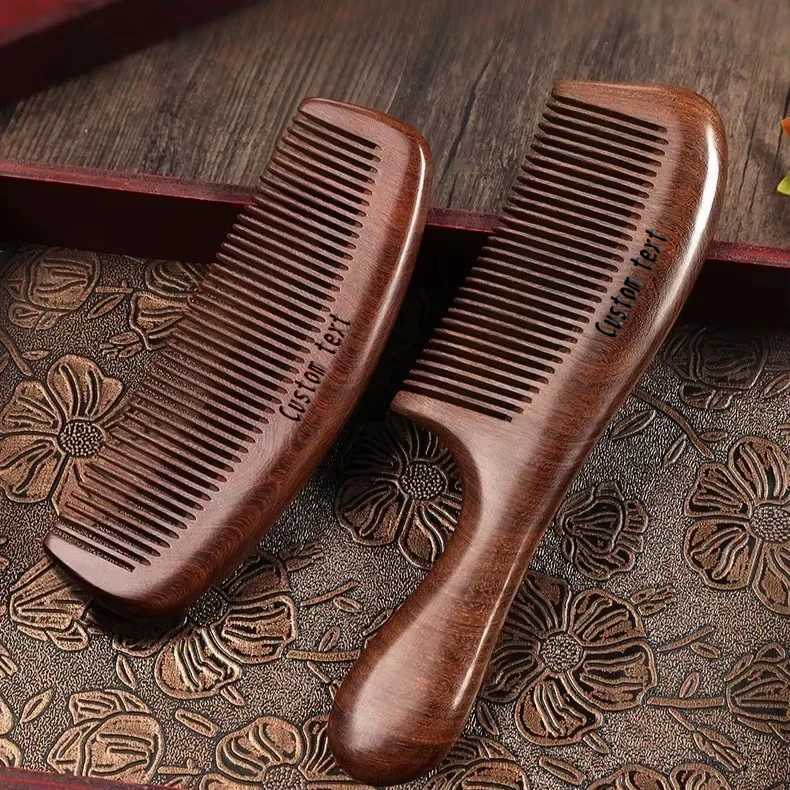 Customized sandalwood comb solid peach wood carved hair brush suitable for friends lovers family gifts long straight and smooth W241112