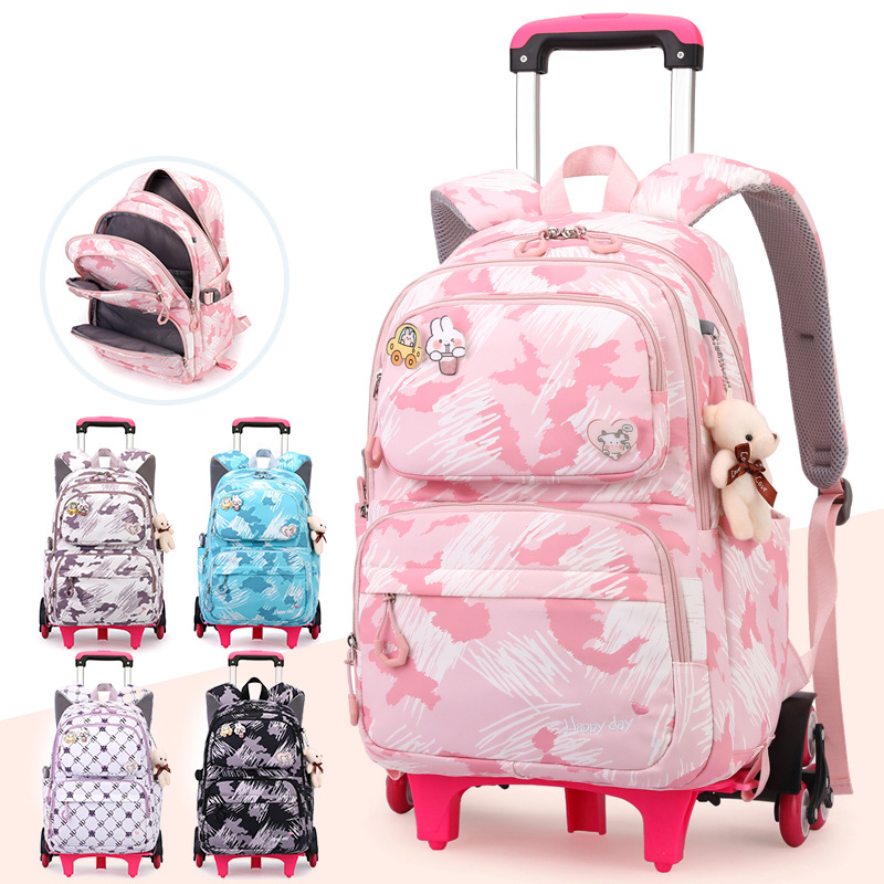 Students Backpack for Girls Children School Bag with Wheels Trolley Backpack Cute Schoolbag Rolling Wheeled Backpack Book Bags