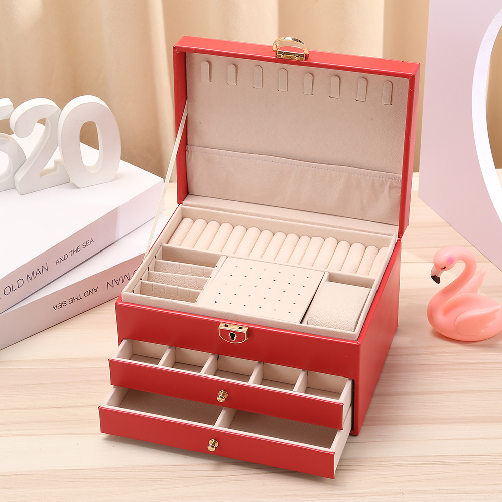 Designer Creative new three-layer solid color simple ring necklace jewelry rhombus storage box wholesale