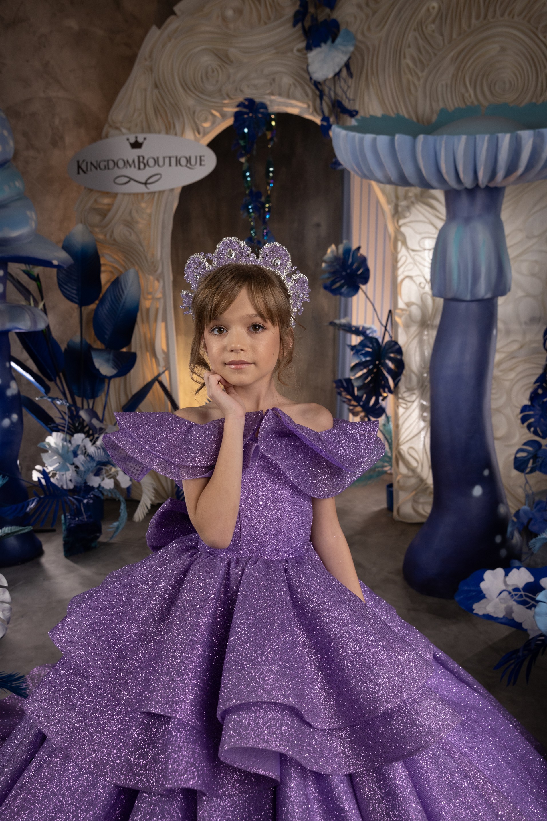 Sparkly Grape Flower Girls Dresses Off Shoulder Girl Pageant Gowns Kids First Communion Dress Tiered Waist Glitter Sequins A Line Birthday Dress 0515