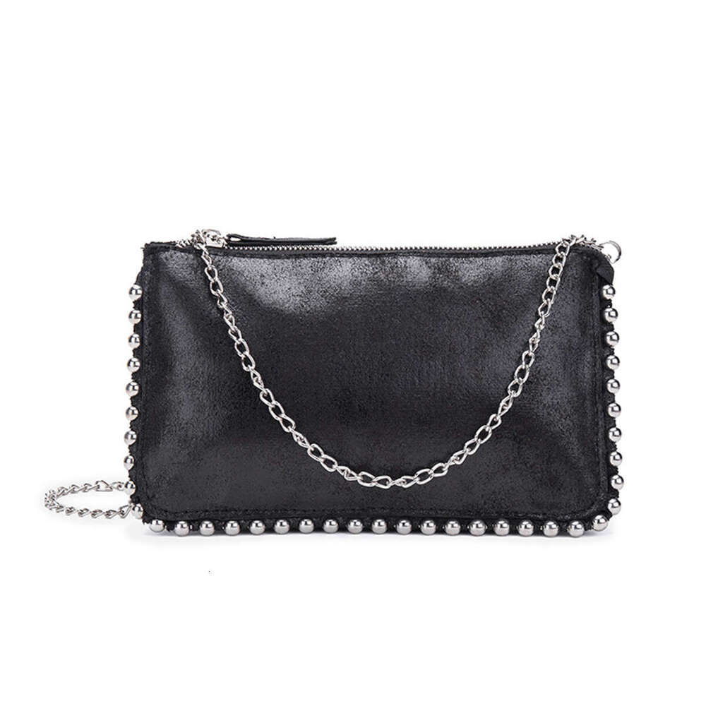 2024 new chain small square fashion rivets decorated black all-in-one crossbody bag