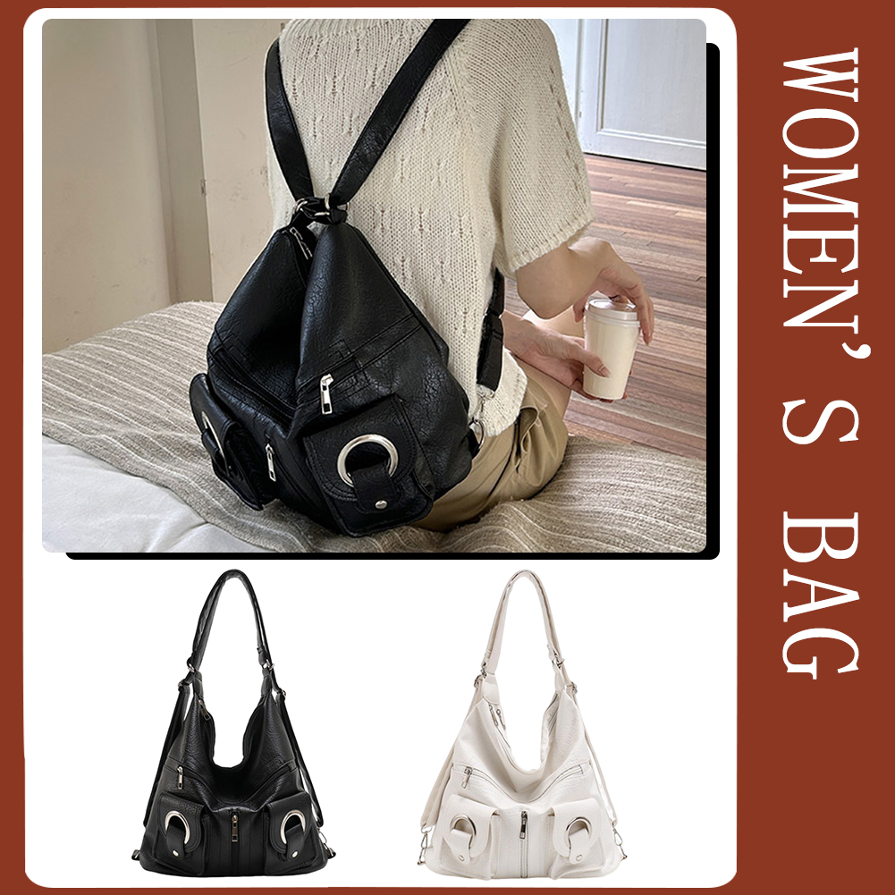 Women Vintage Shoulder Bag Fashion Soft Satchel Bag Multiple Pockets Retro Tote Handbag Top Handle Bag School Work Backpack