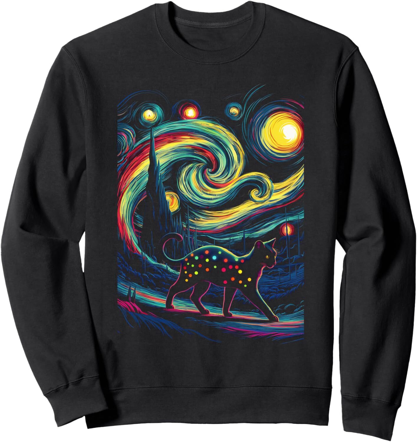 Long Sleeve Shirts for Men sweatshirt Cat Lover Gogh Starry Cat Mom Dad Gift Graphic Tee Sweatshirt T shirt Tee Streetwear Casual tops clothes
