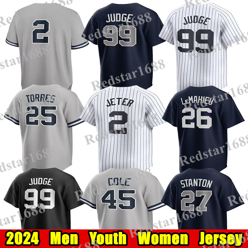 Aaron Judge Soto Volpe Rizzo Stanton Torres Cabrera Trevino Ruth Jeter Cole Yankees Baseball Jersey for Men