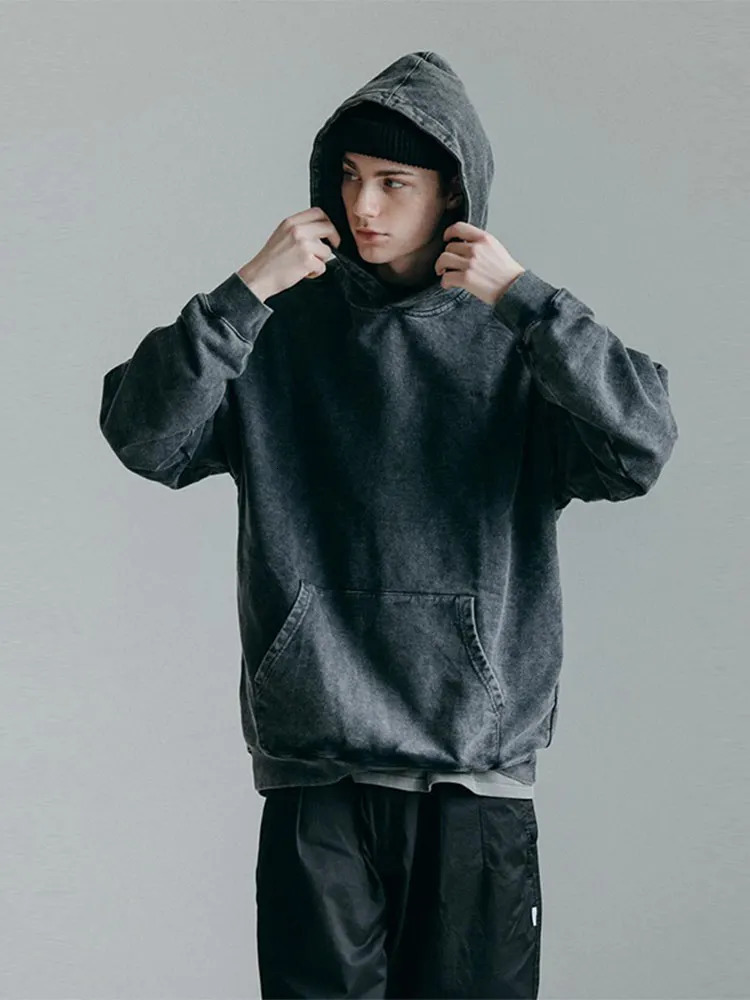 100%Cotton Black Acid Wash Hoodies Mens Casual Clothing Vintage Unisex Oversized Hip Hop Sweatshirts Male Pullover Y2K Clothes 241111