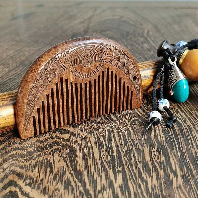 Pocket sized wooden comb natural black gold sandalwood ultra wide teeth anti-static lice free beard comb hair styling W241112