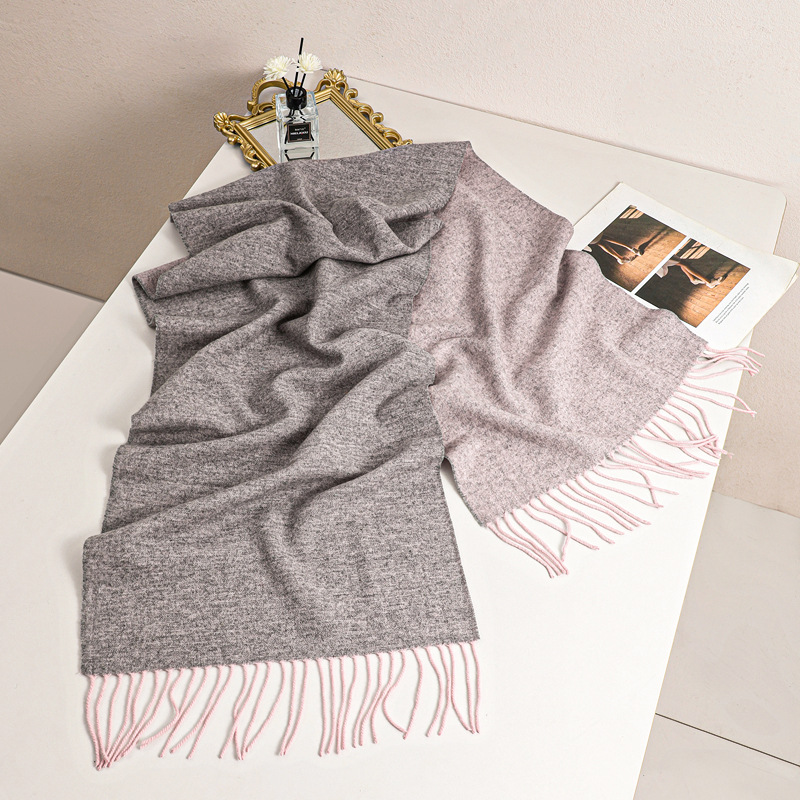 Double Sides 100% Wool Scarf With Tassel Women Winter Warm Soft Cashmere Pashmina Scarves Shawl Bufandas Double Colors 2023 e0c91