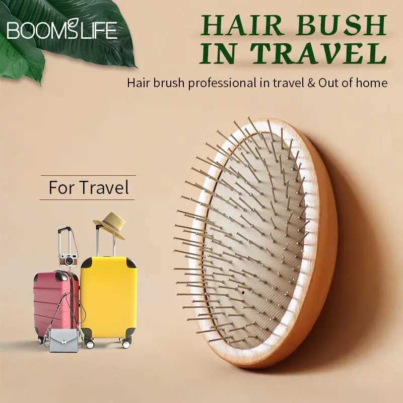 Brosse Cheveux female head massage steel brush mini pocket scalp wood brush with steel needle airbag wide tooth comb W241112
