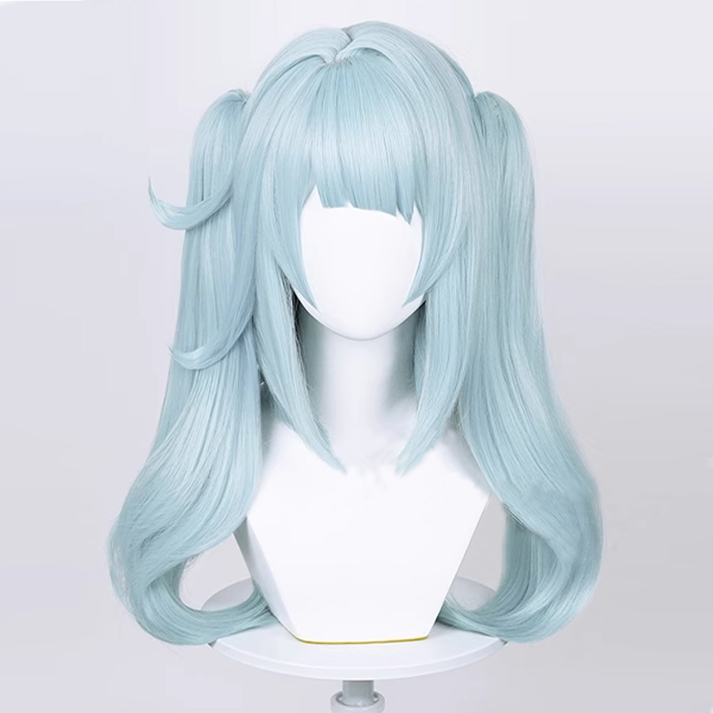 RANYU Genshin Impact Faruzan Wigs Synthetic Long Straight Light Blue Double Ponytails Game Cosplay Hair Wig for Daily Party 71193