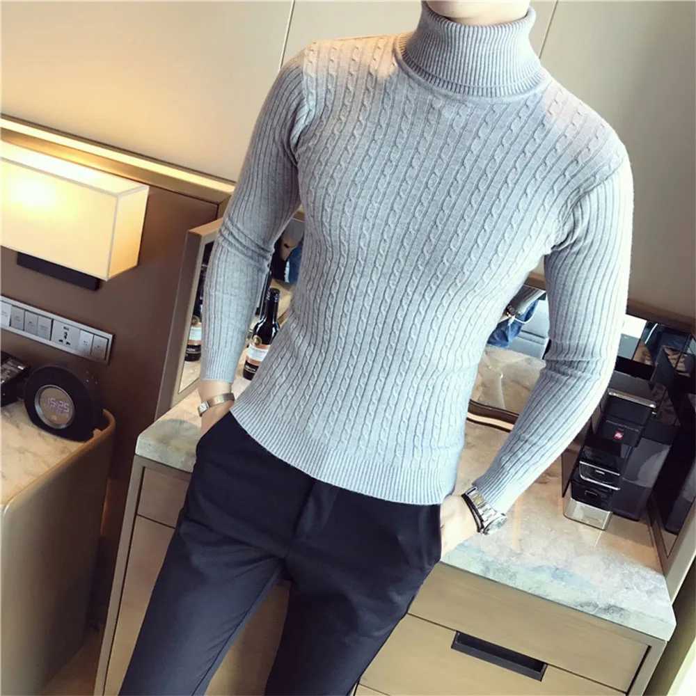 Mens Turtleneck sweater casual ultra-thin floral top autumn and winter mens sweater high neck knitted sweater W2411111