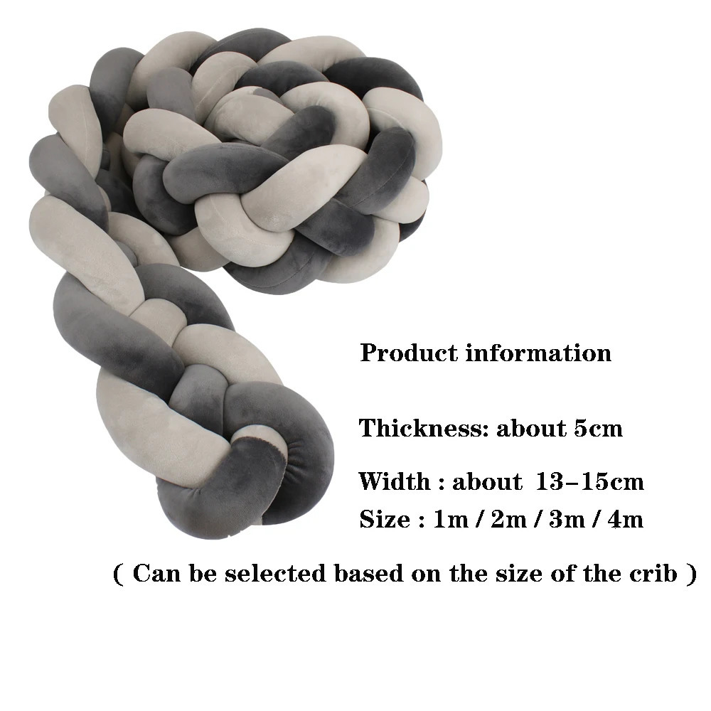 1M-4M Braided Baby Bed Bumper Handmade Cushion Knotted Braid Pillow Soft Pad Baby Room Decor Protector 240329