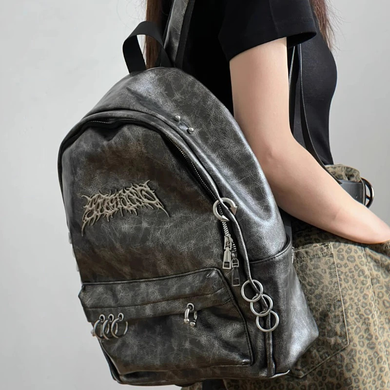 Personalized punk gothic womens backpack Y2k fashion trend retro backpack fully matched fashionable casual backpack 241111