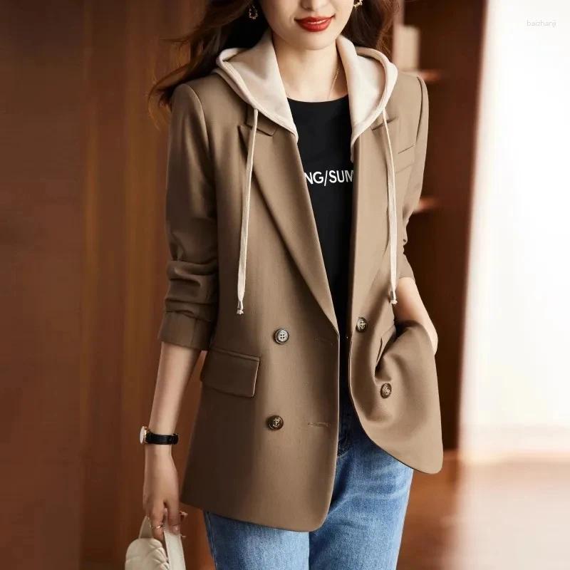 Womens Suits 2025 Spring Autumn Suit Coat Hooded Appear Thin Temperament Ladies Blazer Leisure Large Size Elegant Female Tops