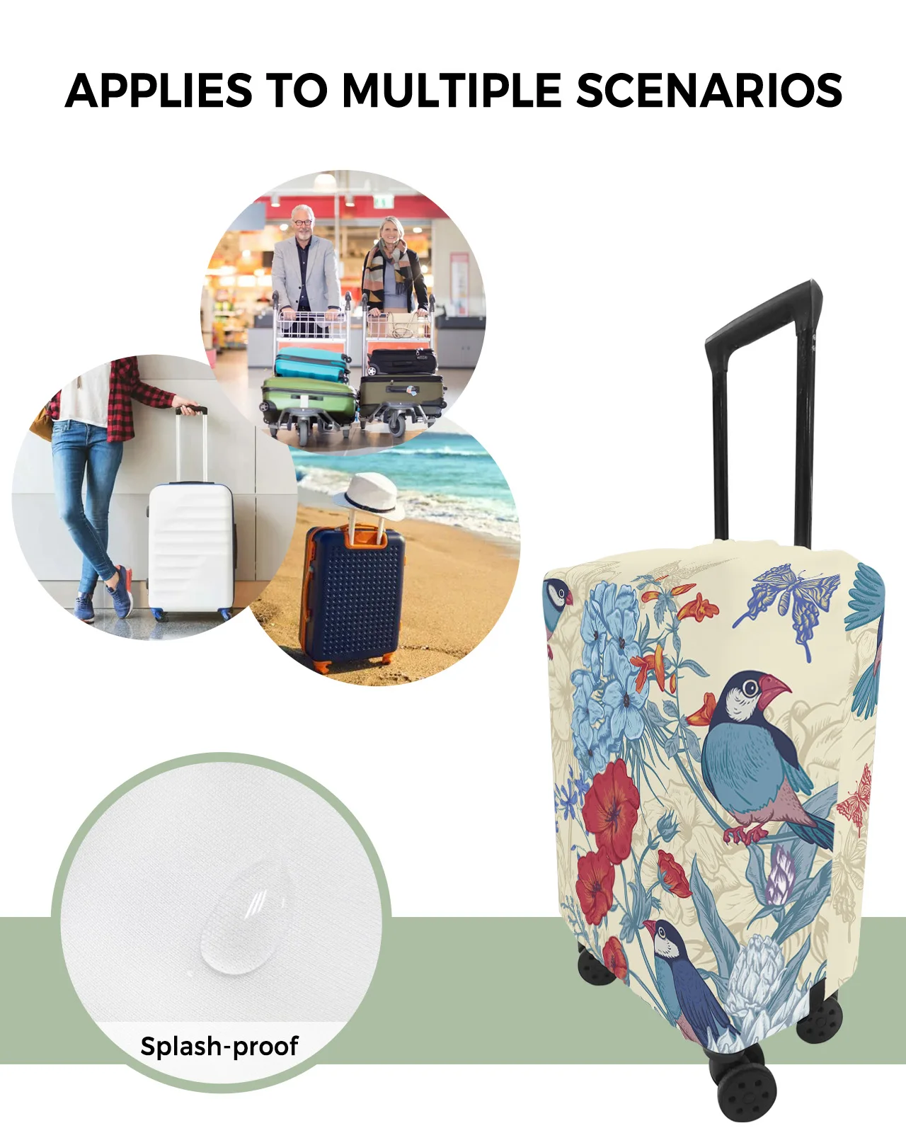 Vintage Flowers Bird Butterfly Travel Lage Protective Cover for Travel Accessories Suitcase Elastic Dust Case Protect Sleeve 6a98c 5 e393c