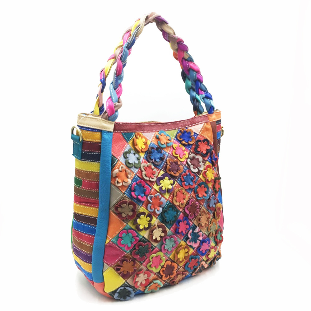 Oversized Genuine Leather Large Capacity Ral Multi Colored Tote Bags Gypsy Hippie Ibiza Bohemian Boho Chic Work Laptop Bag Patchwork BagVoyage