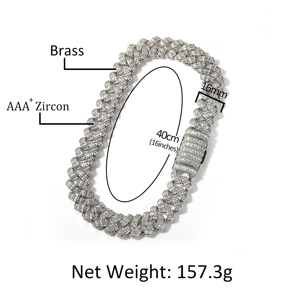 16mm 3 Rows Iced Out Cubic Zirconia Cuban Link Necklace New Design Grunge Hiphop Street Punk Rock Miami Mens Bling Cz Stone Curb Chains Choker Necklac