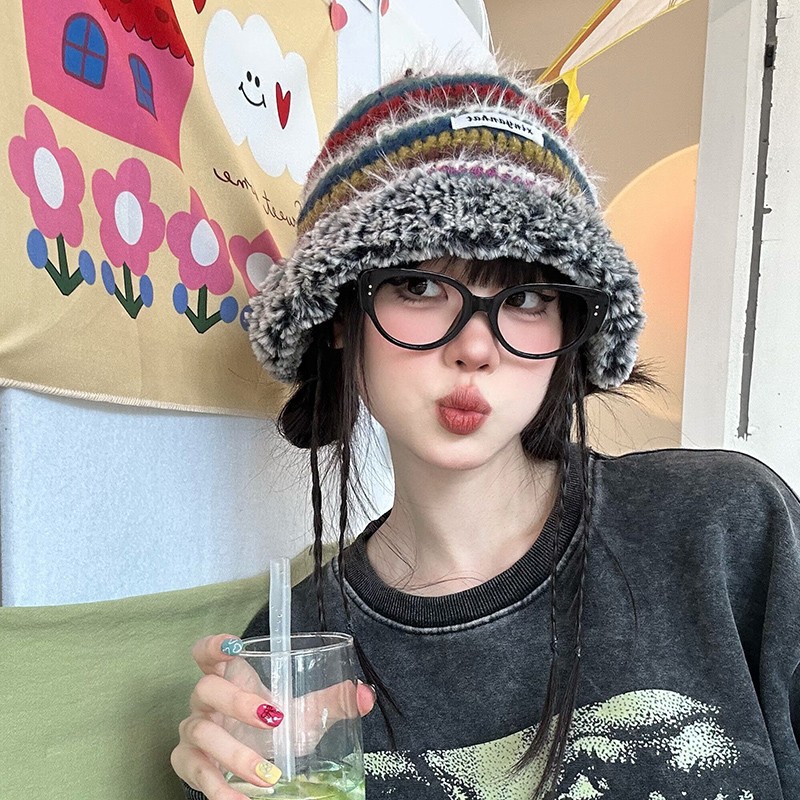 Y2K Crochet Thick Bucket Hats for Women Spring Autumn Handmade Knit Beanies INS Korean Beach Bikini Panama Cap Gorras De Mujer ec4e7