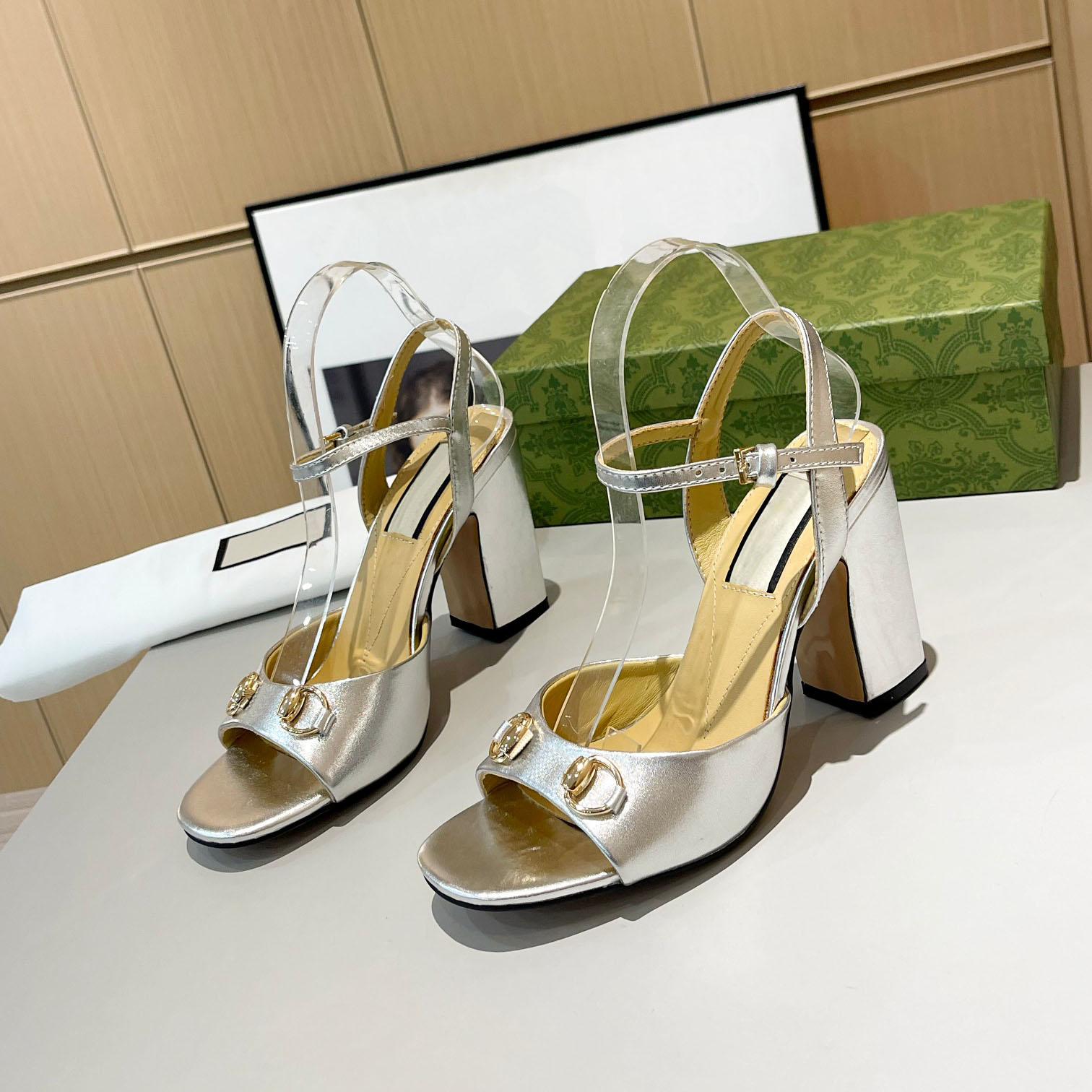 Fashion Designer Women shoes heels Sandals fashion Beach Thick bottom Dress Shoe Alphabet lady Sandal Leather High heel lides By 1978 W519 05