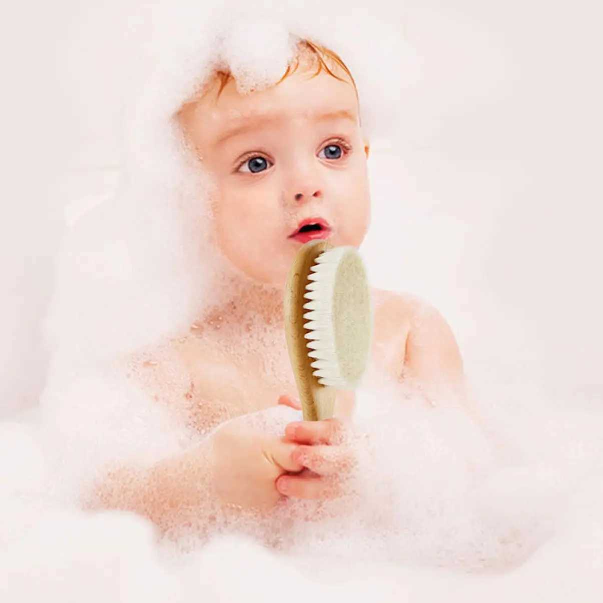 2-piece baby comb set baby care hair brush beech soft wool wood comb baby bath and gift baby hair brush W241112