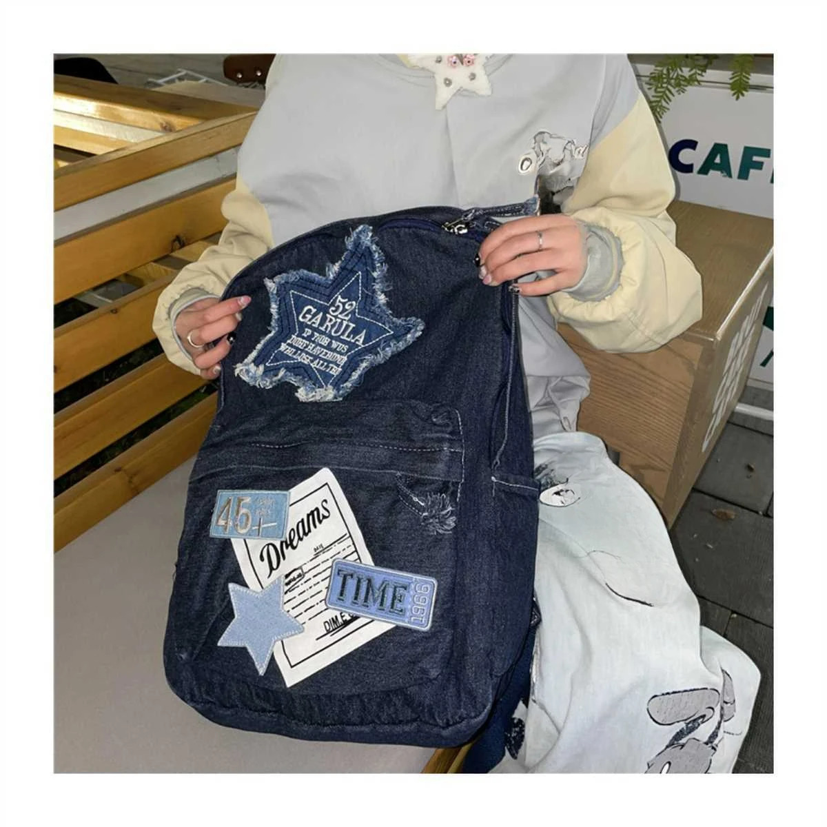 Miyagawa Fashion Backpack Star Y2K Student Backpack Large Capacity Splicing Spicy Handmade Womens Backpack 241111