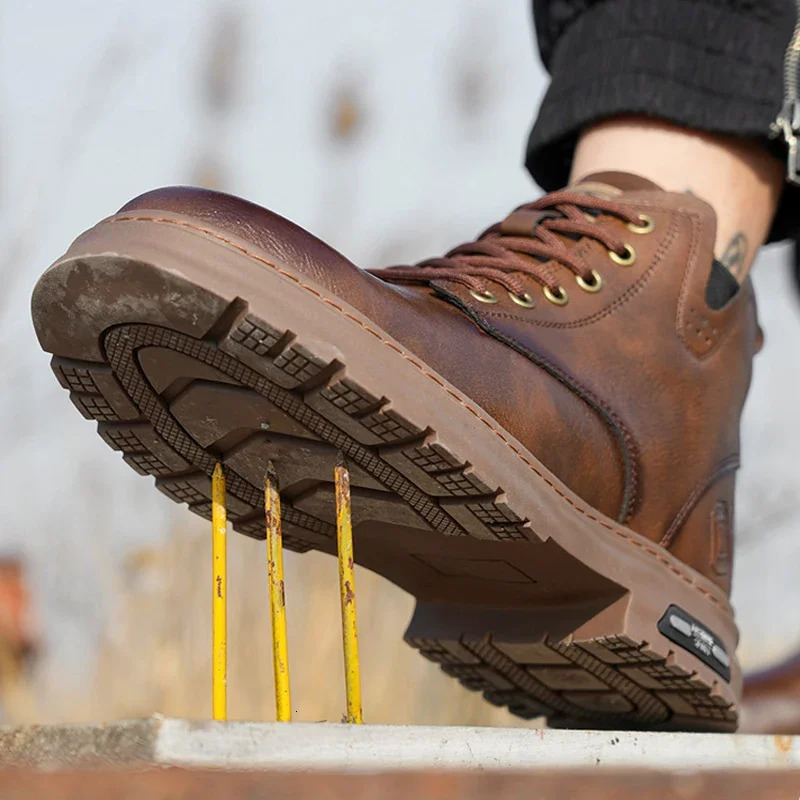 Fashion 2024 Waterproof Leather Boots Work Safety Shoes Men Steel Toe Boots Side Zipper Indestructible Protective Male Shoes 241112
