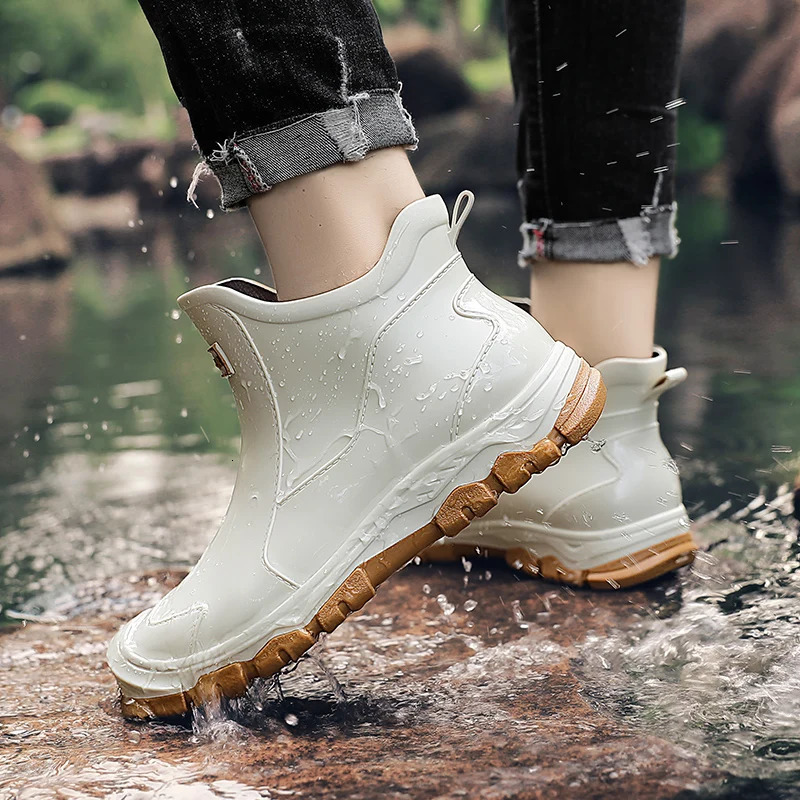 Mens Rain Boots Outdoor Casual Men Ankle Hiking Fishing Water Shoes Waterproof Work Boot Personality Non-slip Male Footwear 241111