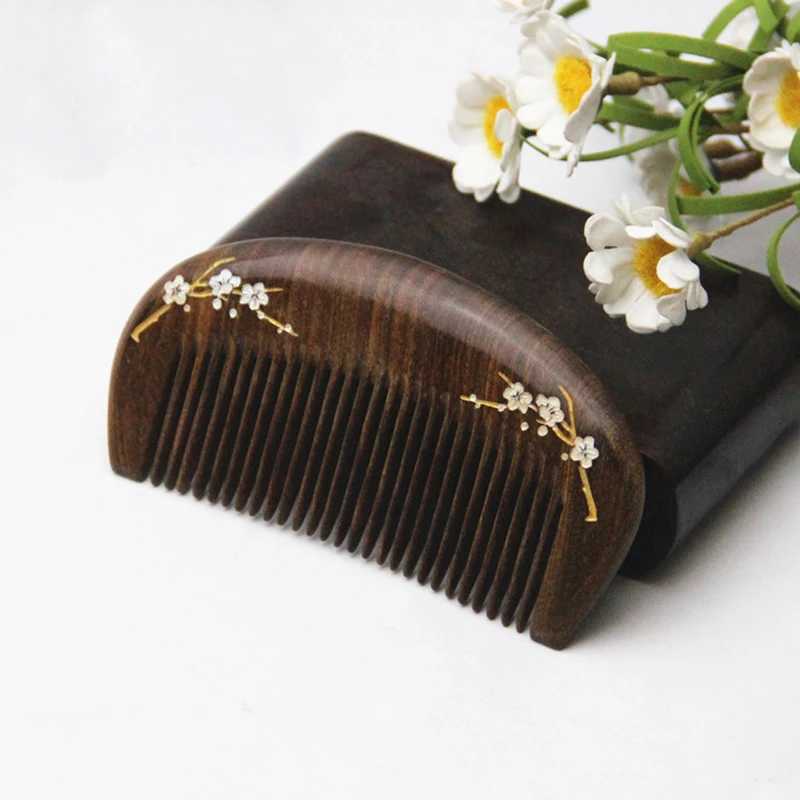 Natural gold hawthorn wood small comb natural wood structure fine teeth hair comb anti-static head embossing point massage gift W241112