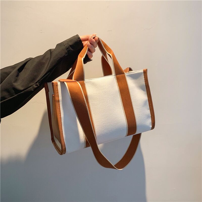 Simple Striped Canvas Ol Shoulder Bag Large Capacity Hit Color Tote Designer Ladies Casual Shopper Handbag Female Crossbody Bag