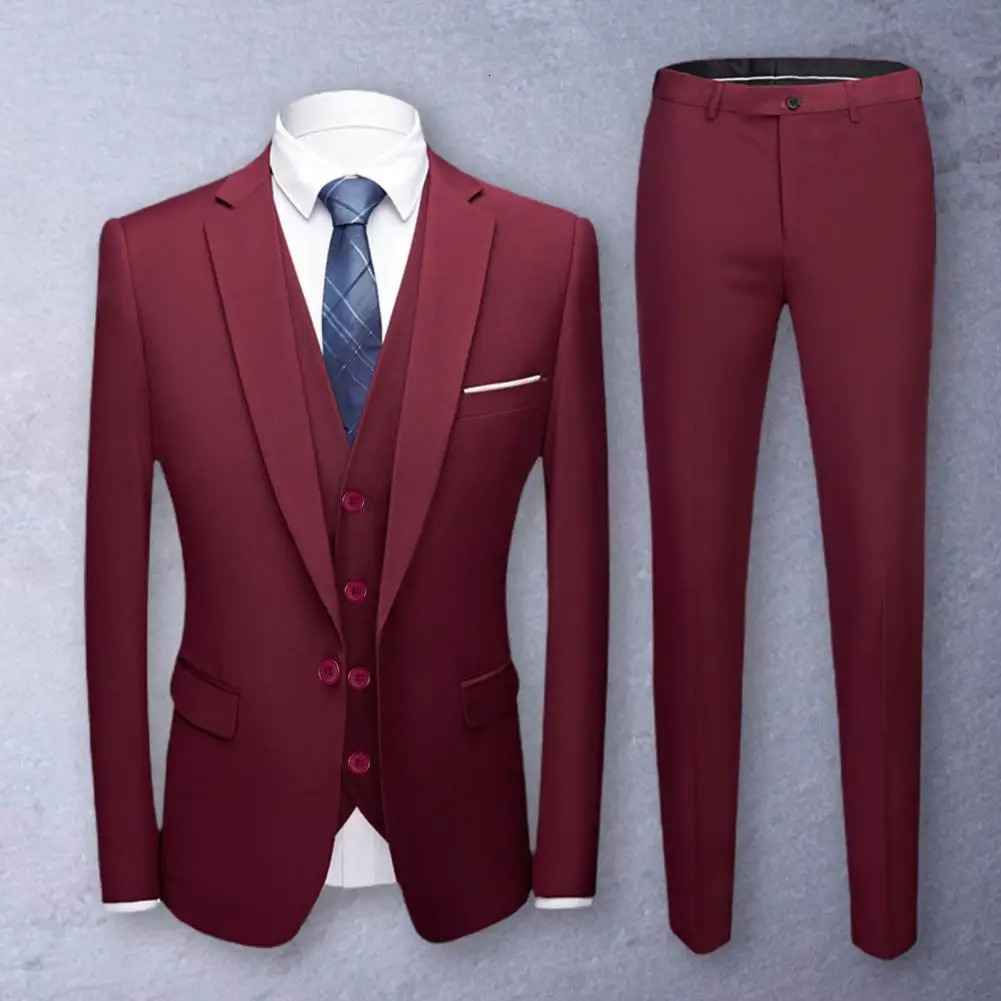 Cozy 1 Set Trendy Pure Color Buttons Blazer Pants Male Formal Suit Lapel for Wedding 240412