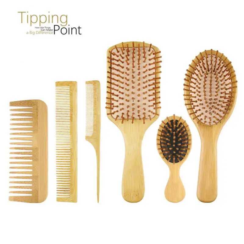 6-piece scalp massage comb wooden bamboo air cushion anti-static wide tooth double head flat comb hair salon styling tool W241112