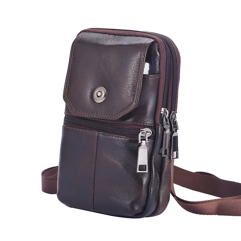 Mens Messenger Bag Cowhide Leather Mobile Phone Pouch Men Wallet Small Travel Waist Male MultiPockets Chest 241111