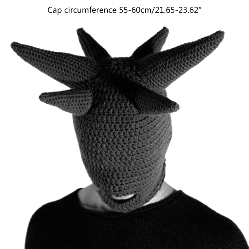 Funny Horn Balaclava Women Men Adult Halloween Face Mask Beanie Handmade Warm FaceCover Hooded Hat for Party