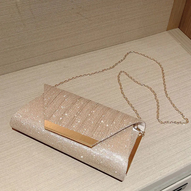 Glitter Envelope Handbag Women Shiny Gold Folded Long Purse Female Fashion Day Clutch Bling Bridal Wedding Party Evening Bag 241126