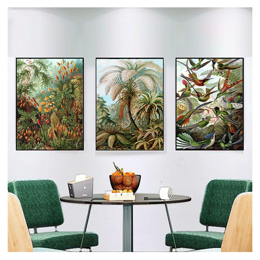 Palm Tree Prints Vintage Hummingbird Botanical Tropical Wall Art Canvas Painting Pictures Decor Ernst Haeckel Biology Posters