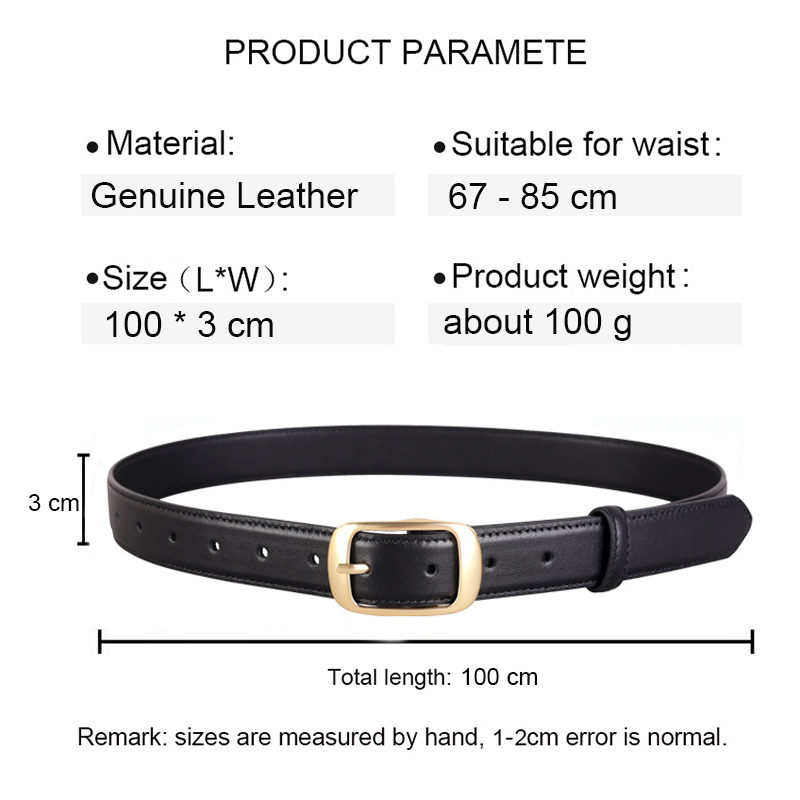 Famicare Soft Cowhide Ladies Real Genuine Leather Cowskin Pin Belt Waistband for Girls Women Metal Buckle Fashionable 81af1