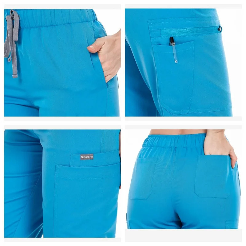 Wholesale Price Hospital Scrubs Set for Women Pet Clinic Uniform Solid Color Scrub Suit Gown Multiple Pockets with Belt 241014