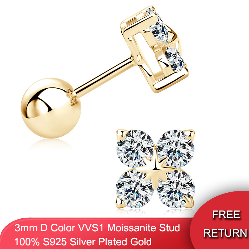 QXTC Moissanite Stud Earrings Korean Elegant Four Leaf Clover Earrings Trendy Women's Earrings 2023 Weddings Romantic Jewelry bfc3e