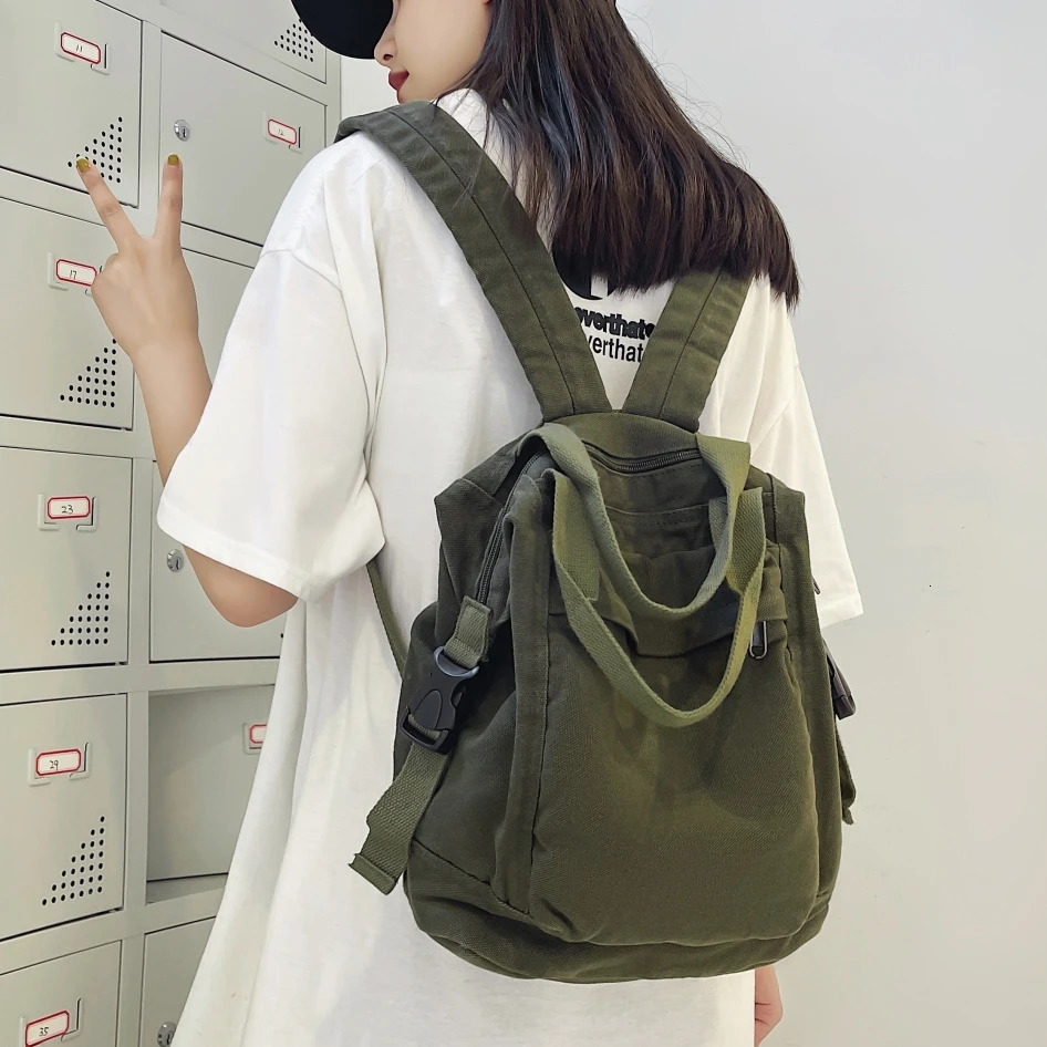 Womens medium-sized canvas textile backpack retro Korean style Y2K aesthetic expression school travel convertible bag Knapsack 241111