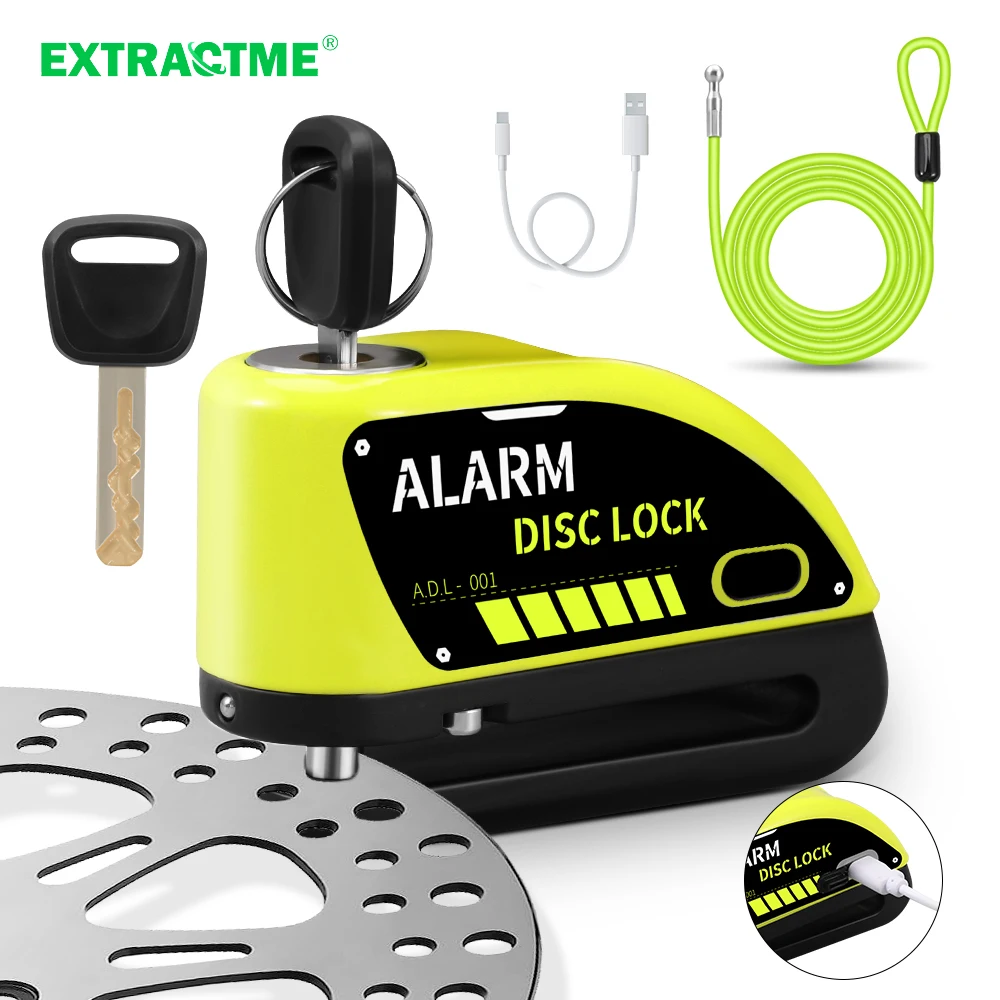 Extractme Motorcycle Alarm Disc Brake Lock 120dB Bicycle Wheel Disk Padlock Security Anti-Theft Lock Scooter Alarma Motocicleta 017dd