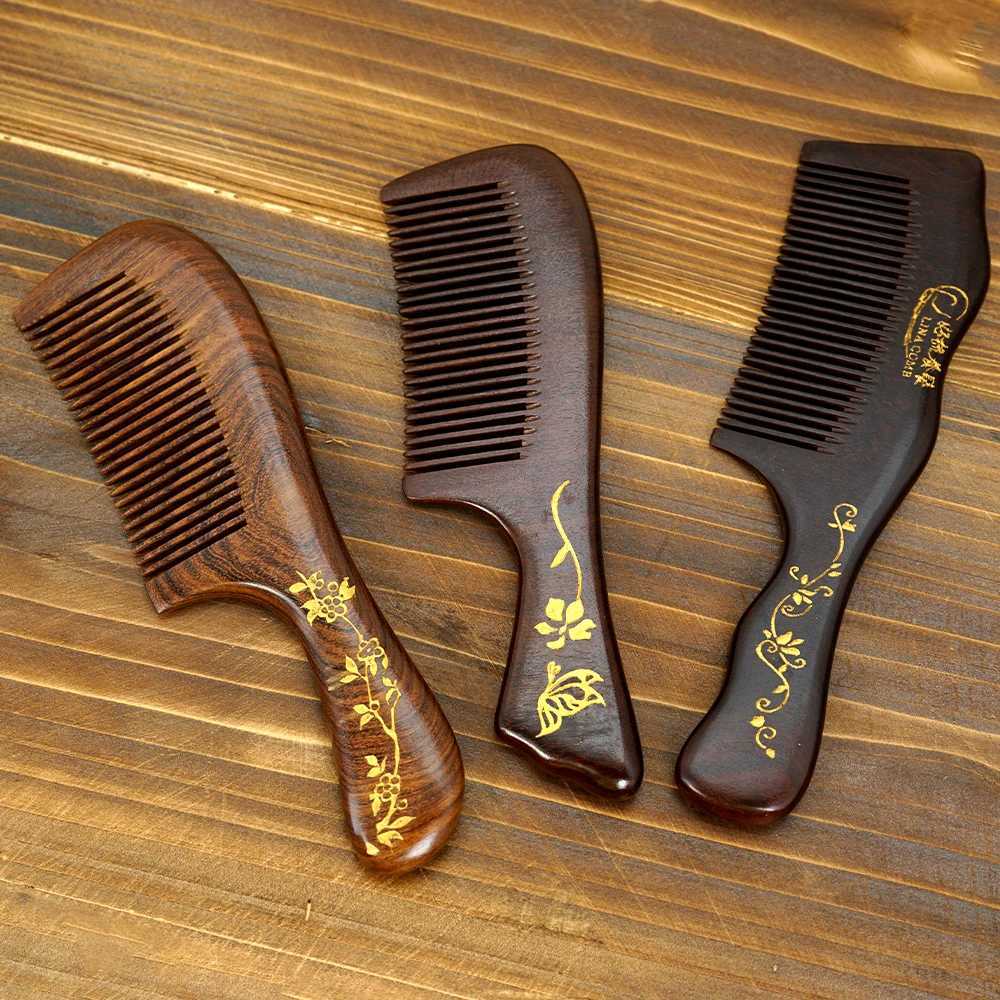 Professional comb sandalwood wide teeth hair comb scalp massage brush moon shaped wooden comb bathroom spa massage brush hair brush W241112