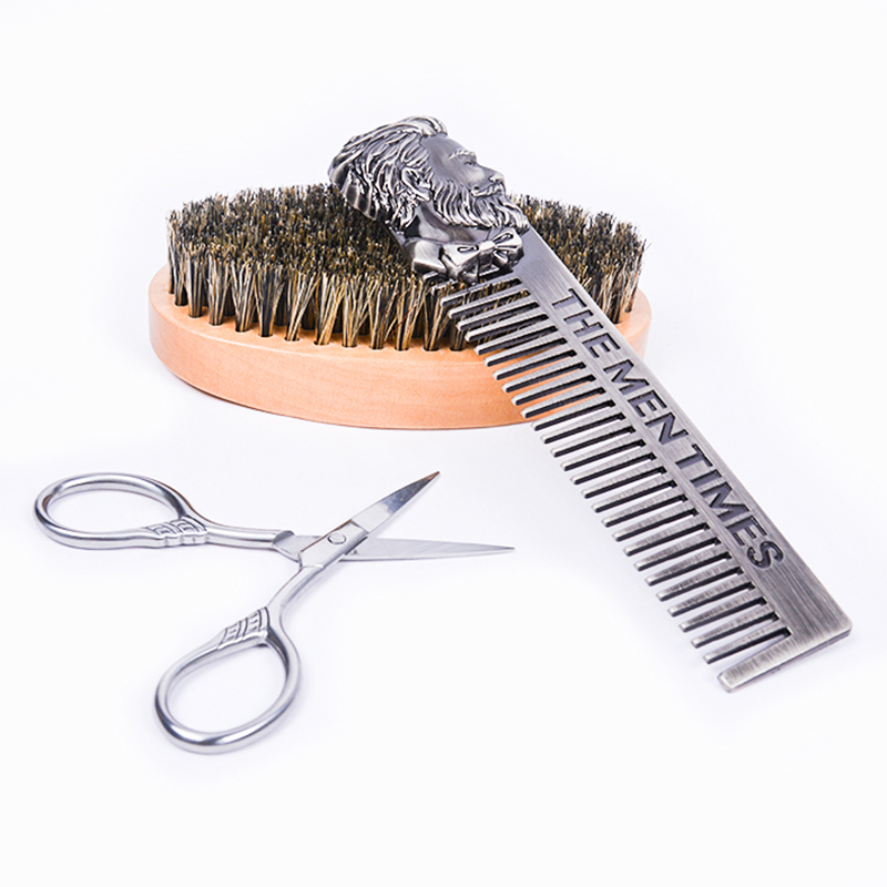 Professional Soft Boar Bristle Wood Beard Comb Hairdresser Shaving Brush Tools Men Mustache Comb Kit Gift Bag Free Shipping