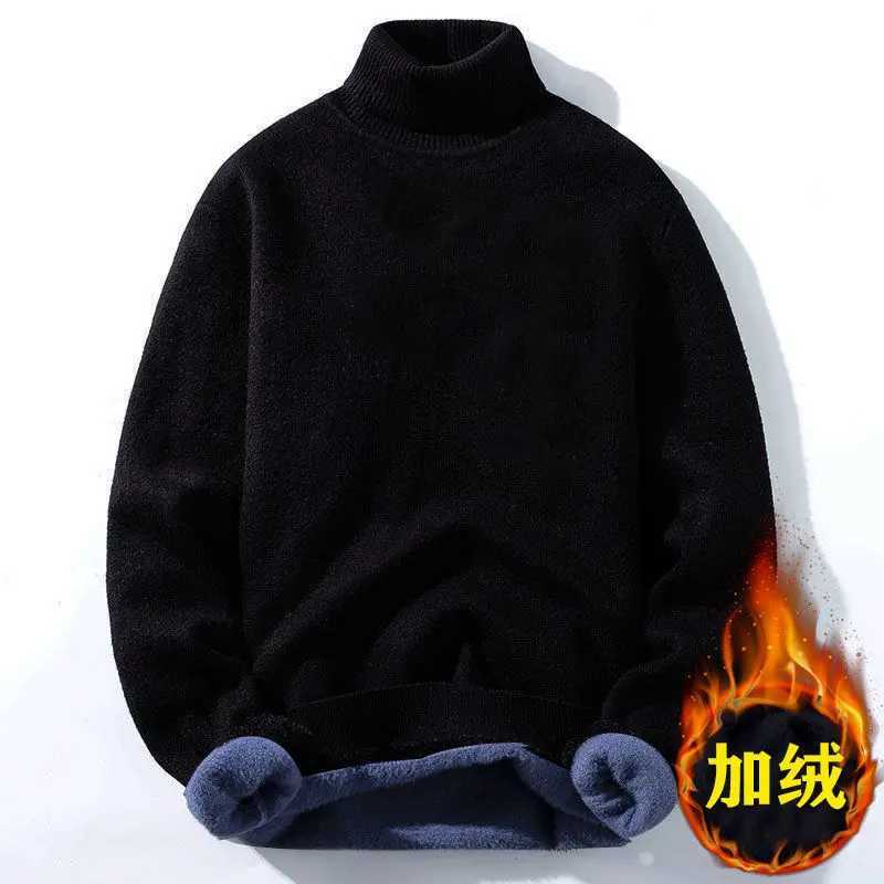 Autumn and winter new mens casual knitted sweater with velvet sweater flannel new spandex turtle neck mens brand clothing W2411111