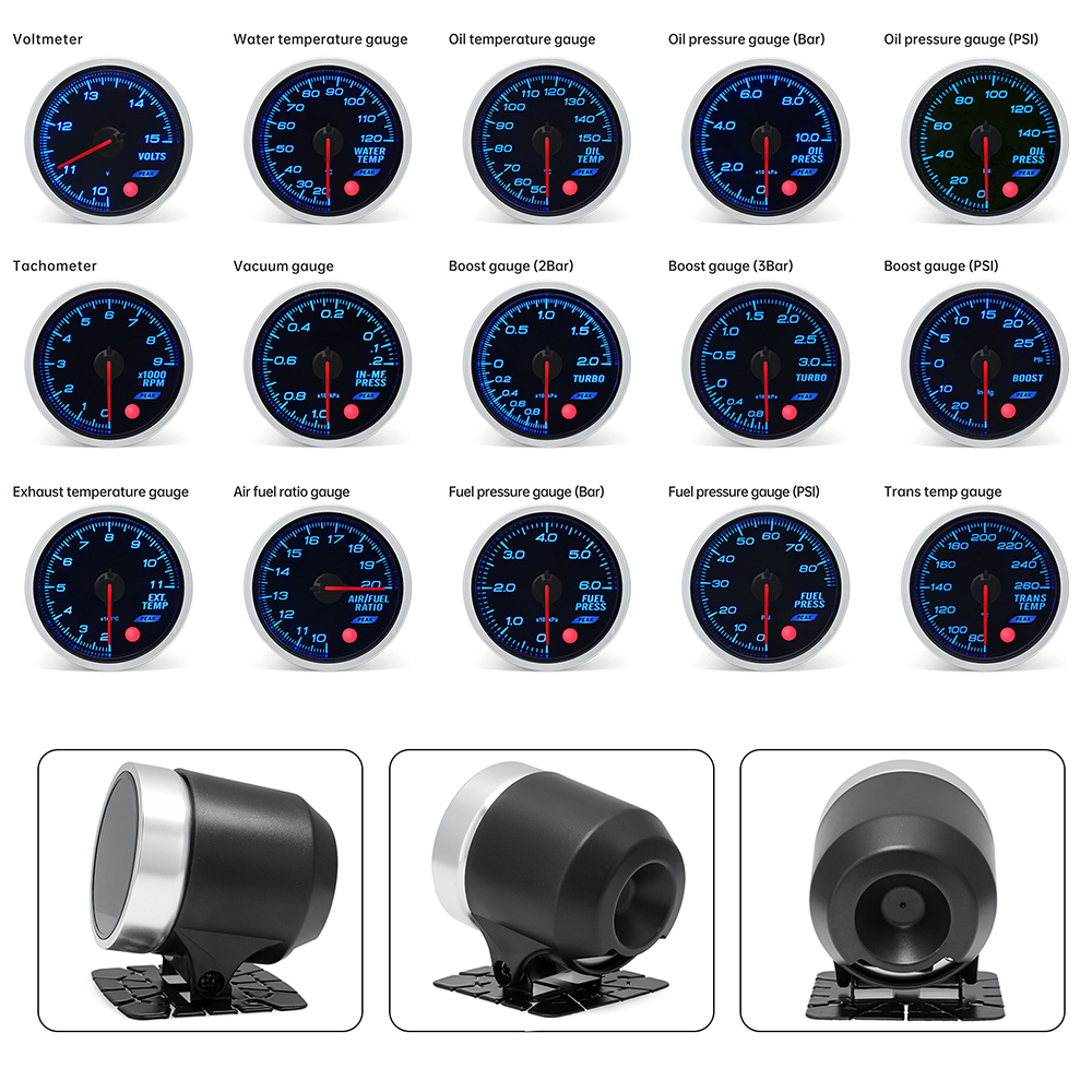 Universal 12V Digital gauge Car Len Pointer Gauge 8-color backlight -1~0~2 BAR Turbo Boost Meter Voltmeter Tachometer