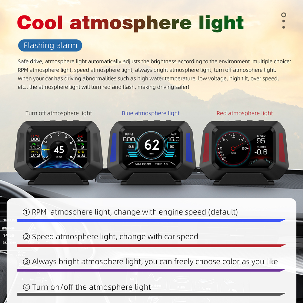 Auto Accessories Speedometer Car Level Sensor Gradient GPS P21 4x4 Inclinometer HUD Real-Time Off-road Vehicle System