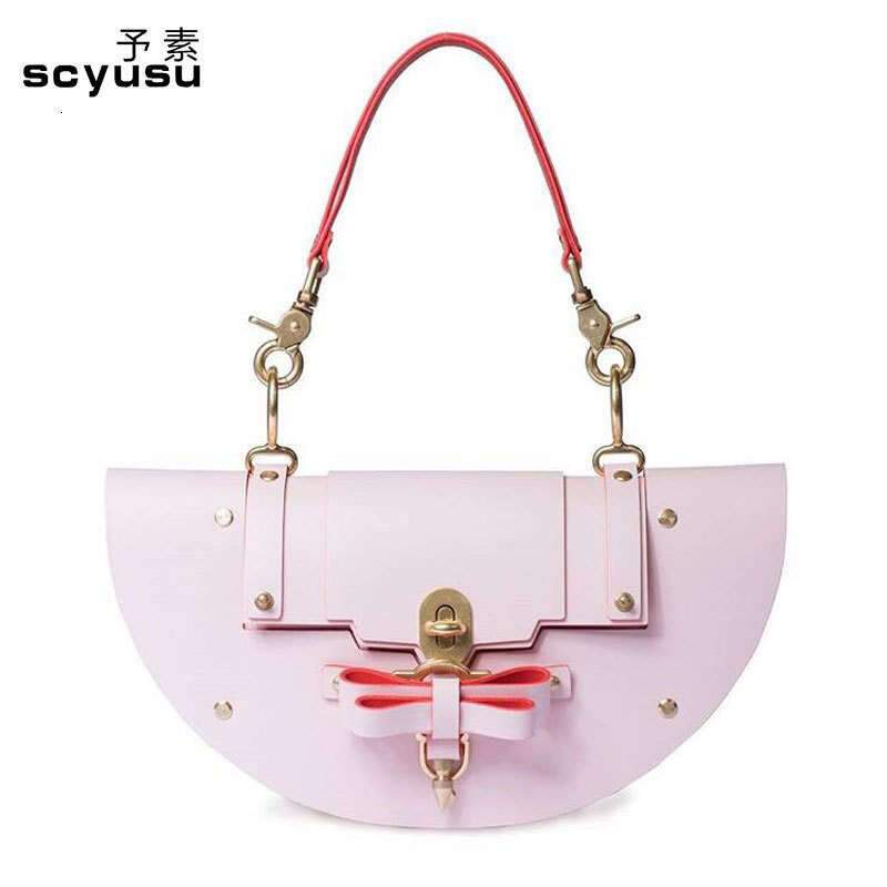 Designer Bag 2024 New Women's Bag Ostrich Pattern Half Round Handbags Bow Tie Rivet Lock Buckle Female Shoulder Pocket Small Crossbody Purses