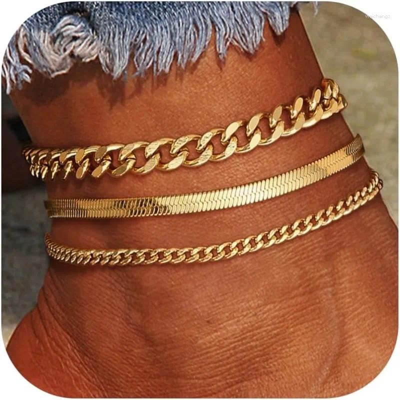 Anklets Gold Ankle Bracelets For Women14k Plated Waterproof Layered Cuban Snake Link Chain Anklet Set Boho Dainty Foot Jewelry