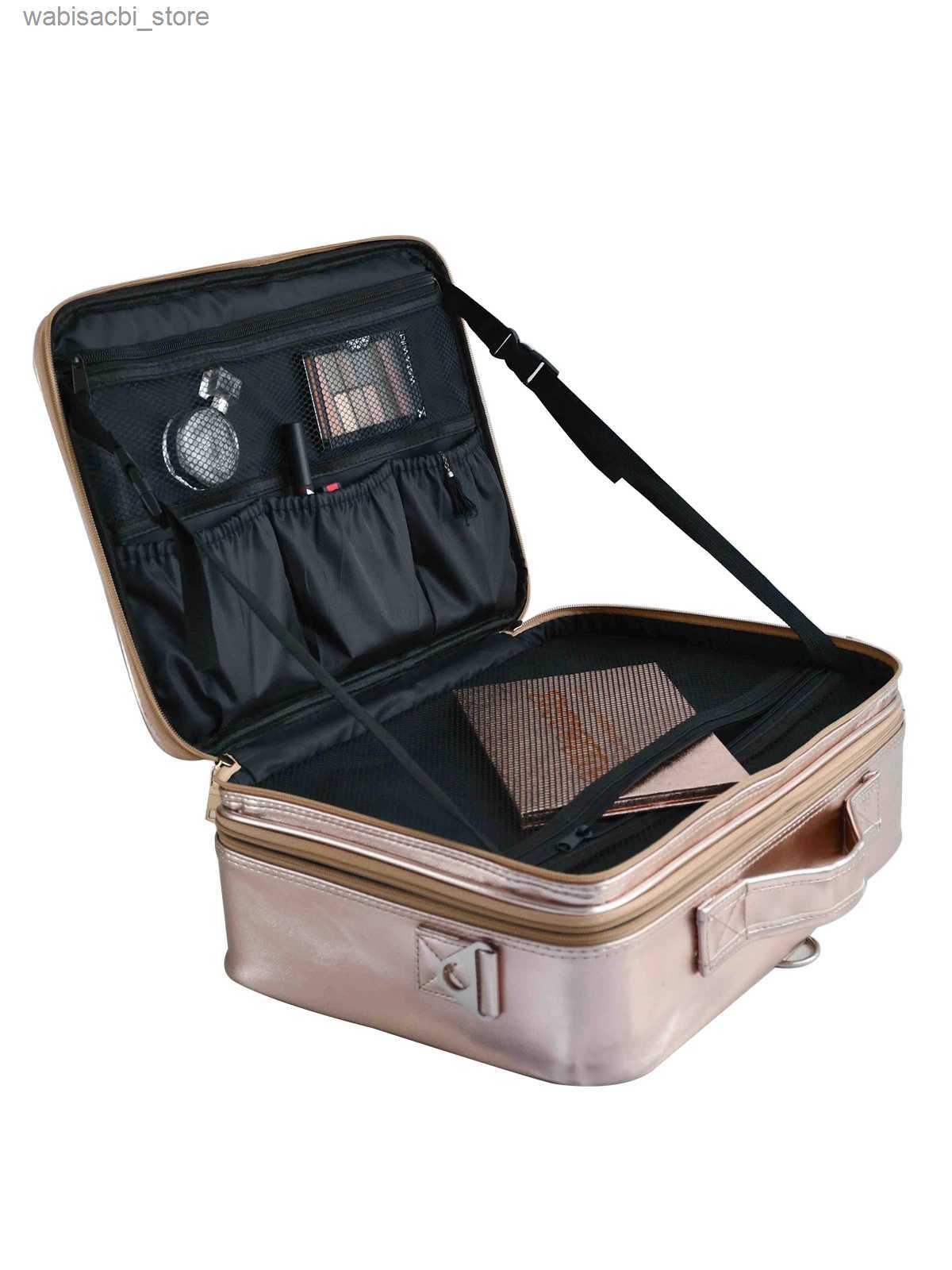 Cosmetic Bags 2022 New Large Golden Cosmetic Bag For Women With Compartments Travel Portable Multi-functional Tattoo Makeup Tool Case L49